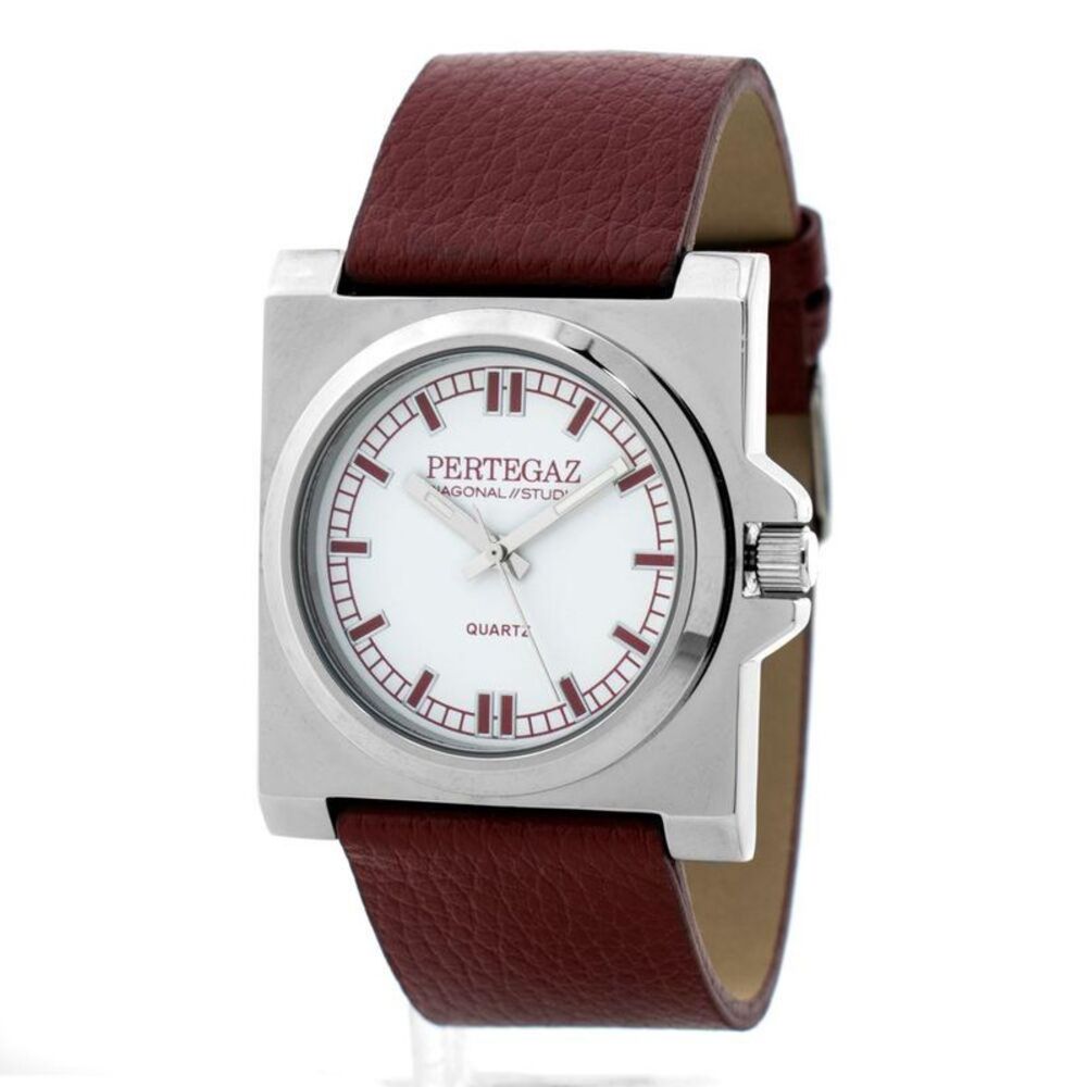 PERTEGAZ Leather Dress Watch with Detailing Unisex Bordeaux Unisex Watches